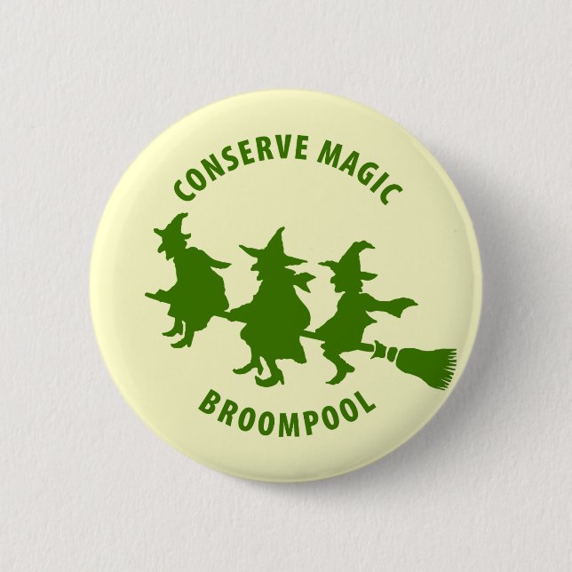 Funny Halloween Witches Green Button (Front)