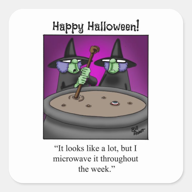 Funny Halloween Witches Square Stickers (Front)