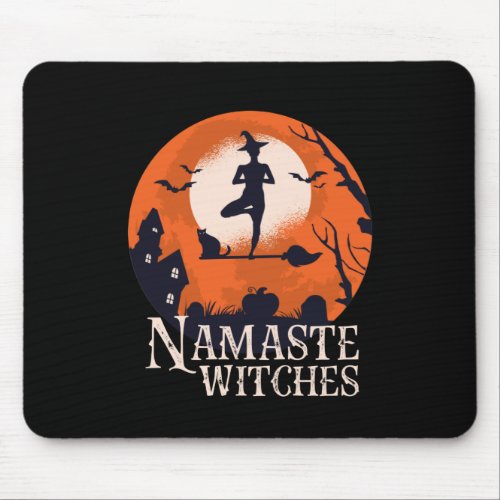 Funny Halloween Yoga Lover Namaste Witches Mouse Pad