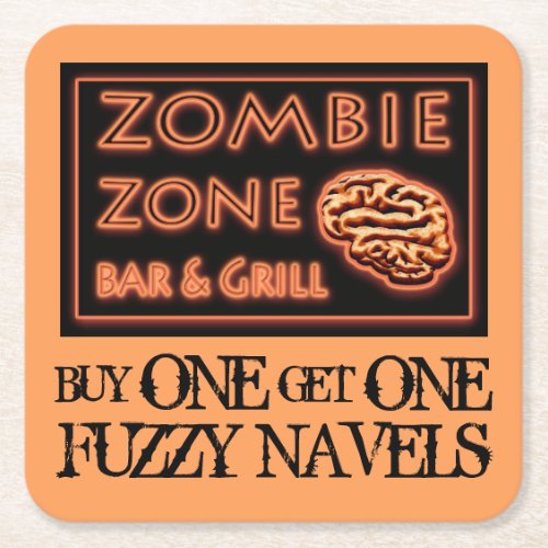 Funny Halloween Zombie Drinks Fuzzy Navel Square Paper Coaster