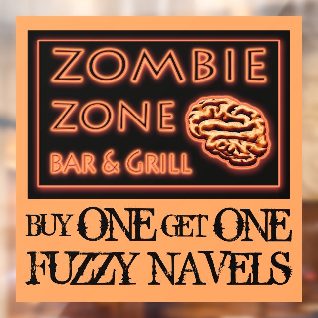 Funny Halloween Zombie Drinks Fuzzy Navel Window Cling (Sheet 2)