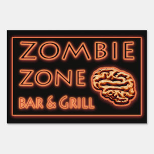 Funny Halloween ZOMBIE ZONE & Bar Grill Sign