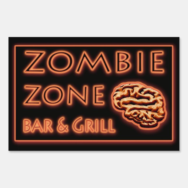 Funny Halloween ZOMBIE ZONE & Bar Grill Sign (Front)