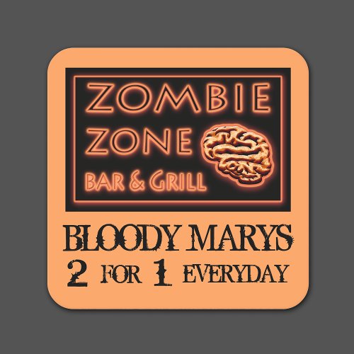 Funny Halloween Zombie Zone Bloody Marys Square Paper Coaster