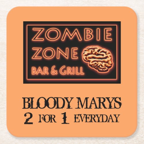 Funny Halloween Zombie Zone Bloody Marys Square Paper Coaster