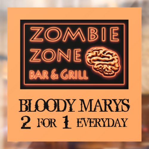 Funny Halloween Zombie Zone Bloody Marys Window Cling