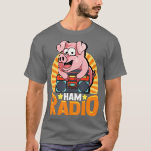 Funny Ham Radio Pig On Boombox Radio Operator T-Shirt