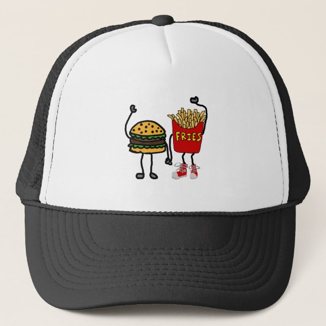 Funny Hamburger and French Fries Cartoon Art Trucker Hat (Front)