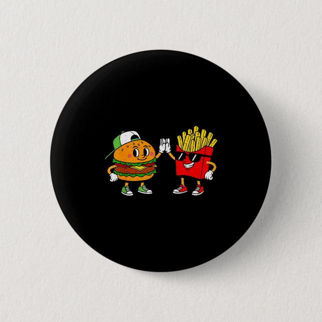 Funny Hamburger French Fries Combo Snacks Fast Foo Button (Front)