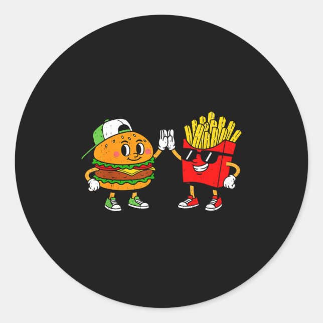 Funny Hamburger French Fries Combo Snacks Fast Foo Classic Round Sticker (Front)