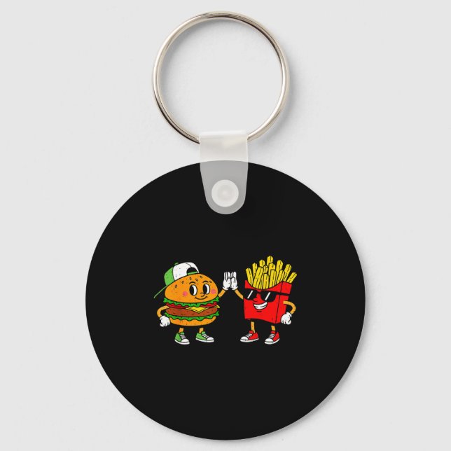 Funny Hamburger French Fries Combo Snacks Fast Foo Keychain (Front)