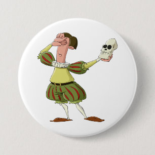 Funny Hamlet Shakespeare Actor Holding Skull Button