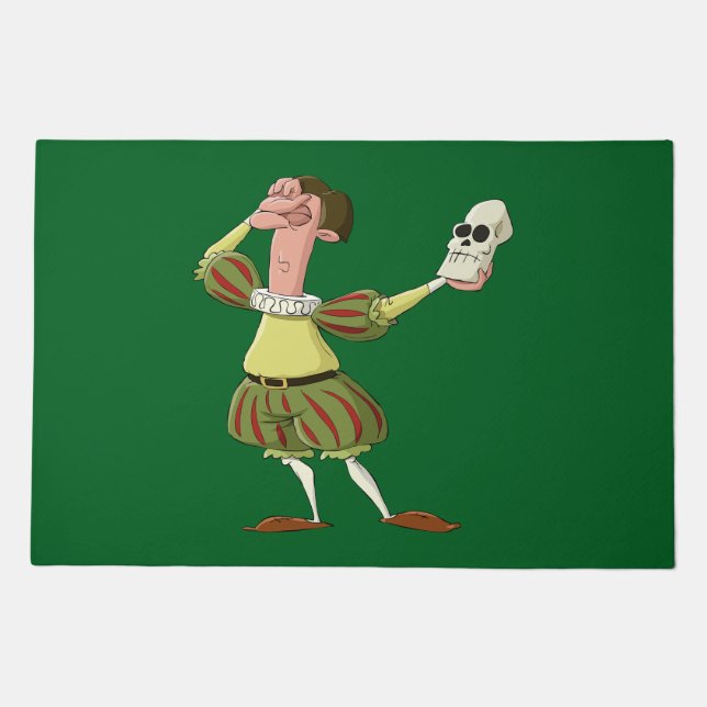 Funny Hamlet Shakespeare Actor Holding Skull Doormat (Front)