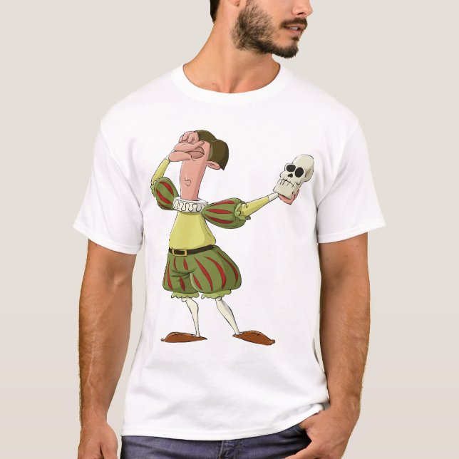 Funny Hamlet Shakespeare Actor Holding Skull T-Shirt (Front)