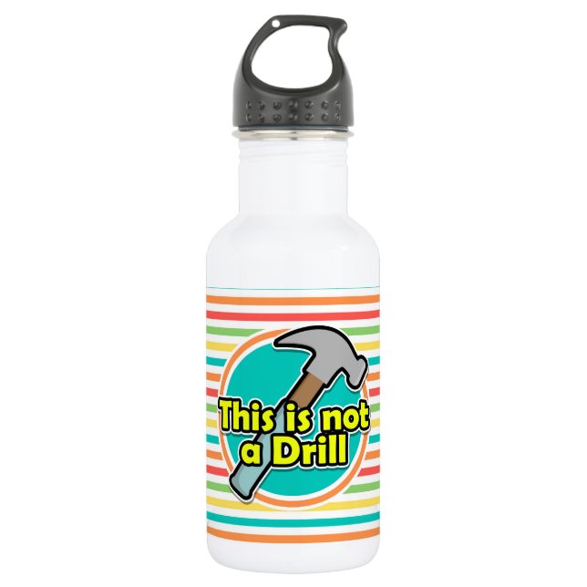Funny Hammer; Bright Rainbow Stripes Water Bottle (Front)