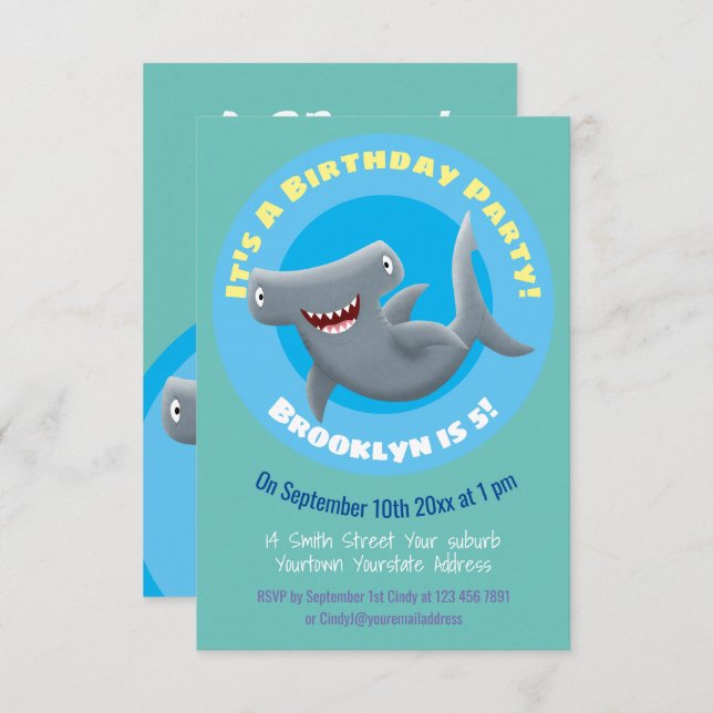 Funny Hammerhead shark personalized birthday Invitation (Front/Back)
