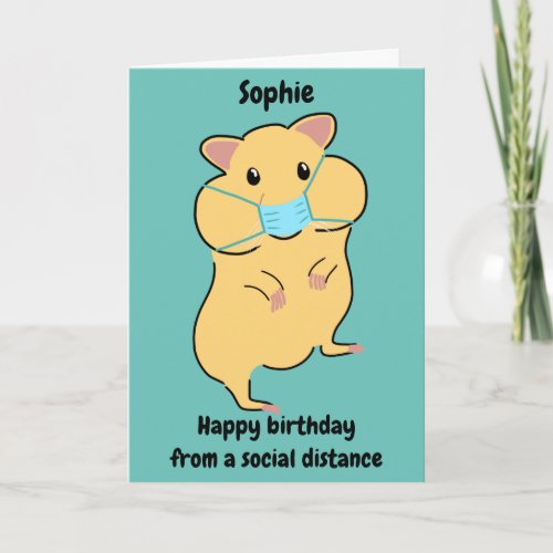 Funny hamster birthday card social distancing