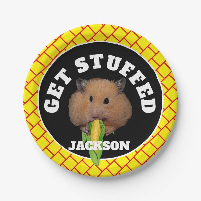 Funny Hamster "Get Stuffed"  Paper Plates (Front)