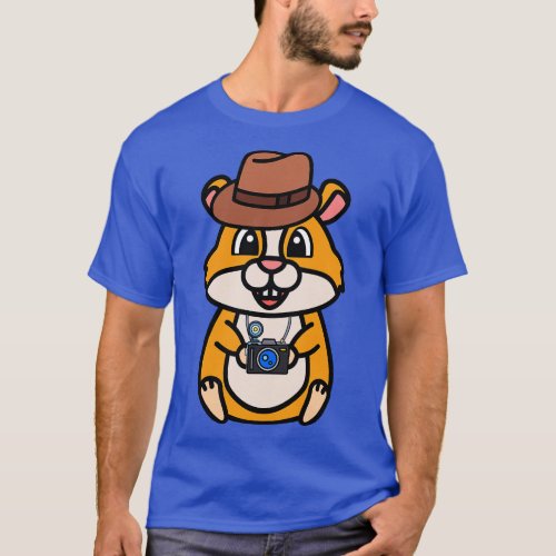 Funny hamster is holding a camera T_Shirt