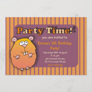 Funny Hamster Orange Purple Striped Invitations