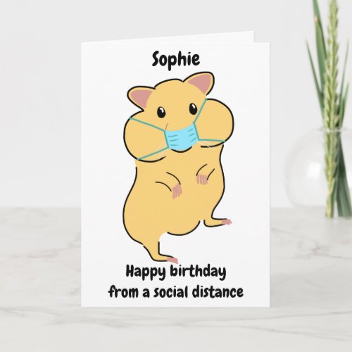 Funny hamster social distancing birthday card