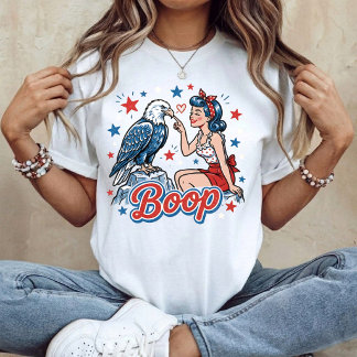 Funny Hand Boop Nose Girl Eagle Funny Patriotic T-Shirt