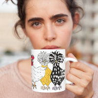 Funny Hand drawn Cartoon Chickens Mug