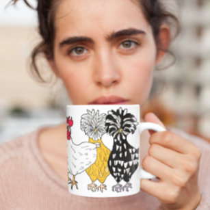  Funny Hand drawn Cartoon Chickens Mug