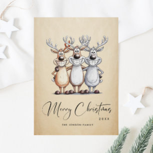 Funny Hand Drawn Christmas Reindeers Holiday Card