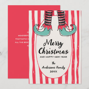 Funny Hand Drawn Elf Sock Christmas Non-Photo Holiday Card