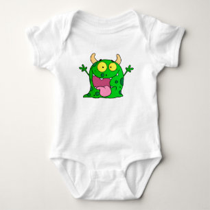 Funny Hand Drawn Green Monster Cartoon Art Baby Bodysuit