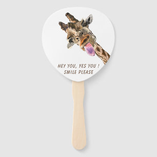 Funny Hand Fan with Playful Giraffe - Smile