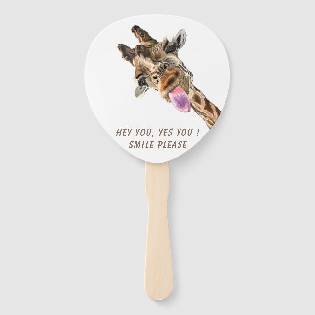 Funny Hand Fan with Playful Giraffe - Smile  (Front)