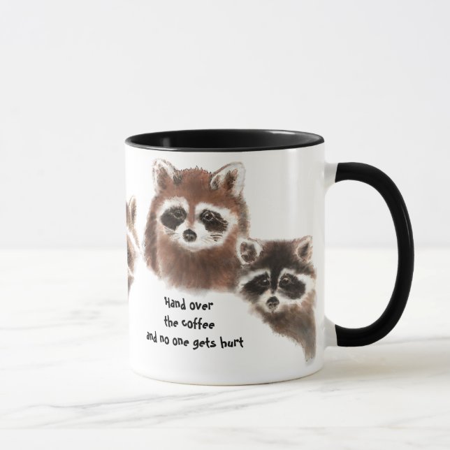 Funny, Hand over the Coffee, Cute Raccoon Mug (Right)