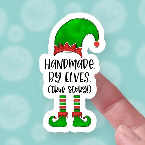 Funny Handmade by Elves Cute Christmas Business Sticker
