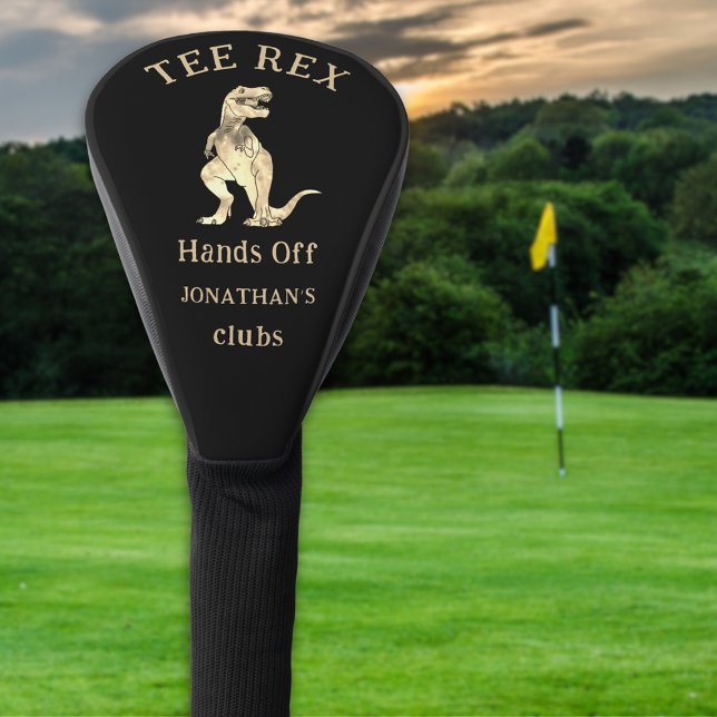 Funny Hands off Tee Rex Golfing Joke Custom Name Golf Head Cover (Tee Rex funny dinosaur golfing joke personalized name golf head cover Hands of my clubs)