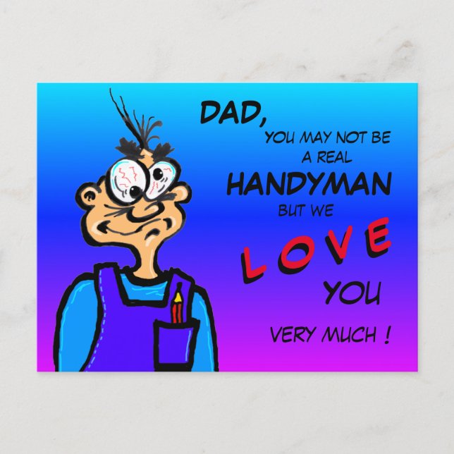 Funny Handyman Catoon DAD Postcard (Front)