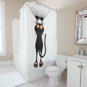 Funny Hang In There Kitty Shower Curtain by UTeezSF at Zazzle