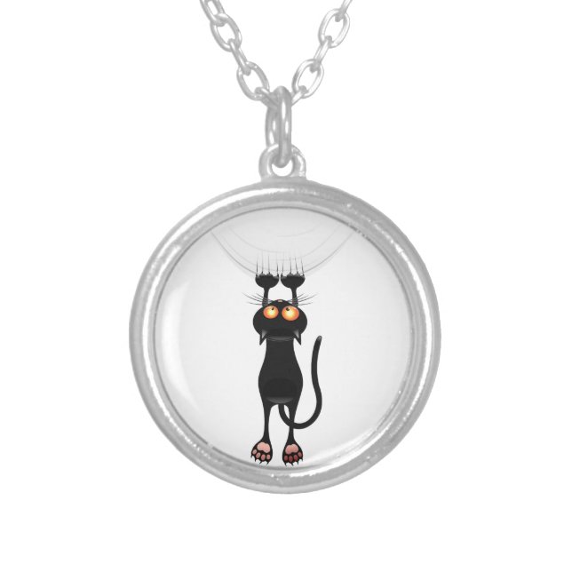 Funny Hang On Cat Silver Plated Necklace (Front)