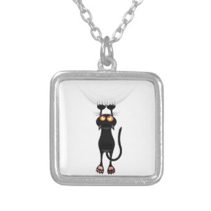 Funny Hang On Cat Silver Plated Necklace