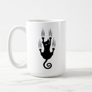 Funny Hanging Black Cat Silhouette With Scratch Cl Coffee Mug