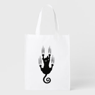 Funny Hanging Black Cat Silhouette With Scratch Cl Grocery Bag