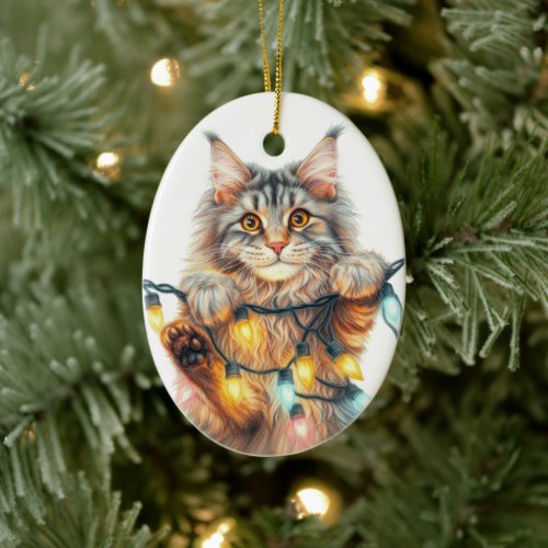 Funny Hanging Cat Define Naughty Christmas Ceramic Ornament