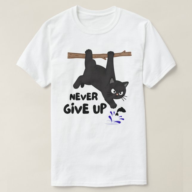 Funny Hanging Cat Design T-Shirt (Design Front)