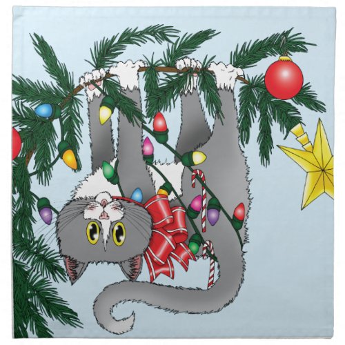 Funny Hanging Christmas Tree Cat Napkin