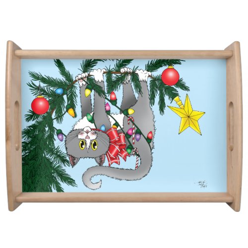 Funny Hanging Christmas Tree Cat Serving Tray