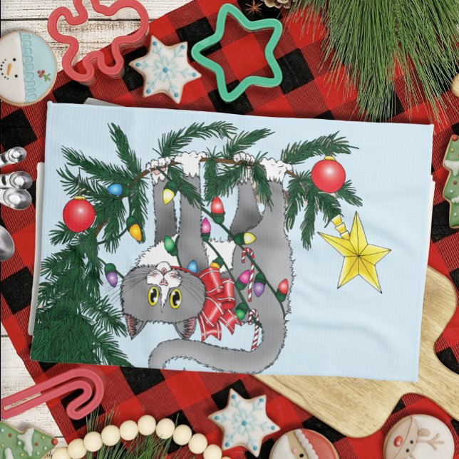 Funny Hanging Christmas Tree Cat Towel (Creator Uploaded)