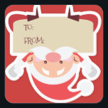 Funny Hanging Santa Christmas Gift Sticker<br><div class="desc">Cute christmas Sticker featuring a fun hanging Santa holding a sign with "to" - "from" for you christmas gifts.</div>