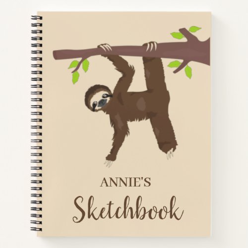 Funny Hanging Sloth Personalized Kids Sketchbook Notebook