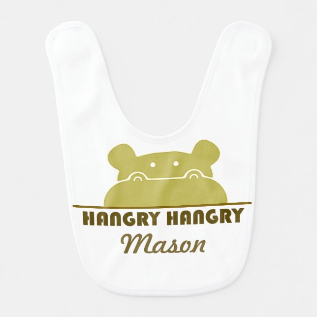 Funny Hangry Hippo Hungry Cartoon Hippopotamus Baby Bib (Front)